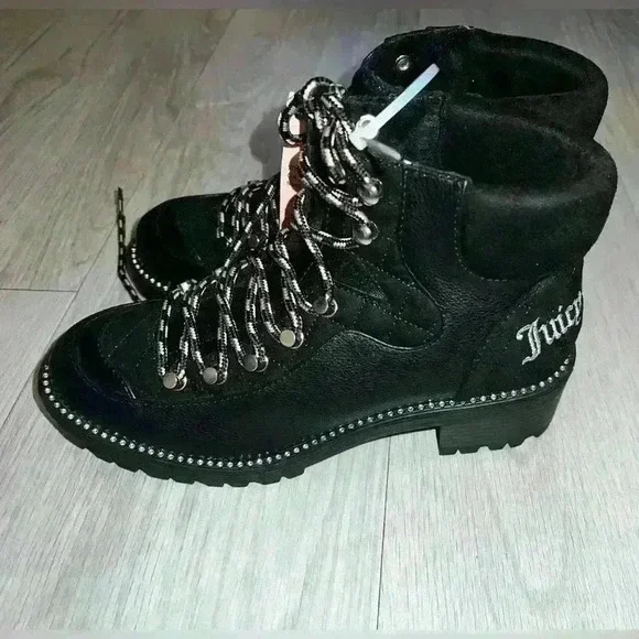 NWT juicy couture black pebbled faux leather lug boots. 7.5 - Picture 4 of 9